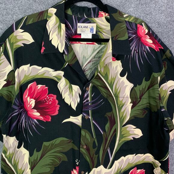 Vintage Iolani  Hawaiian Shirt‎ Mens XL Button Up Floral Black - Picture 3 of 8